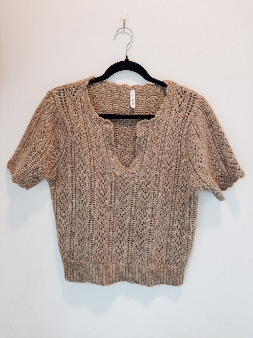 Wishlist Brown Open Knit Short Sleeve Sweater